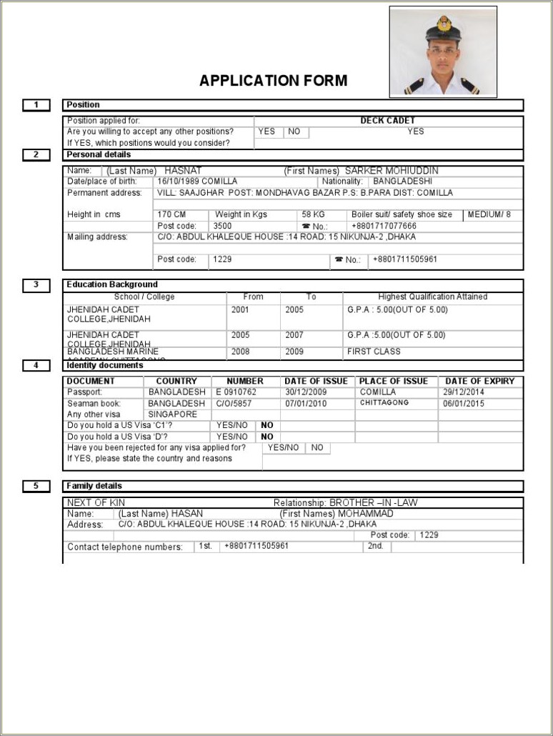 Sample Resume Format For Seaman Deck Cadet