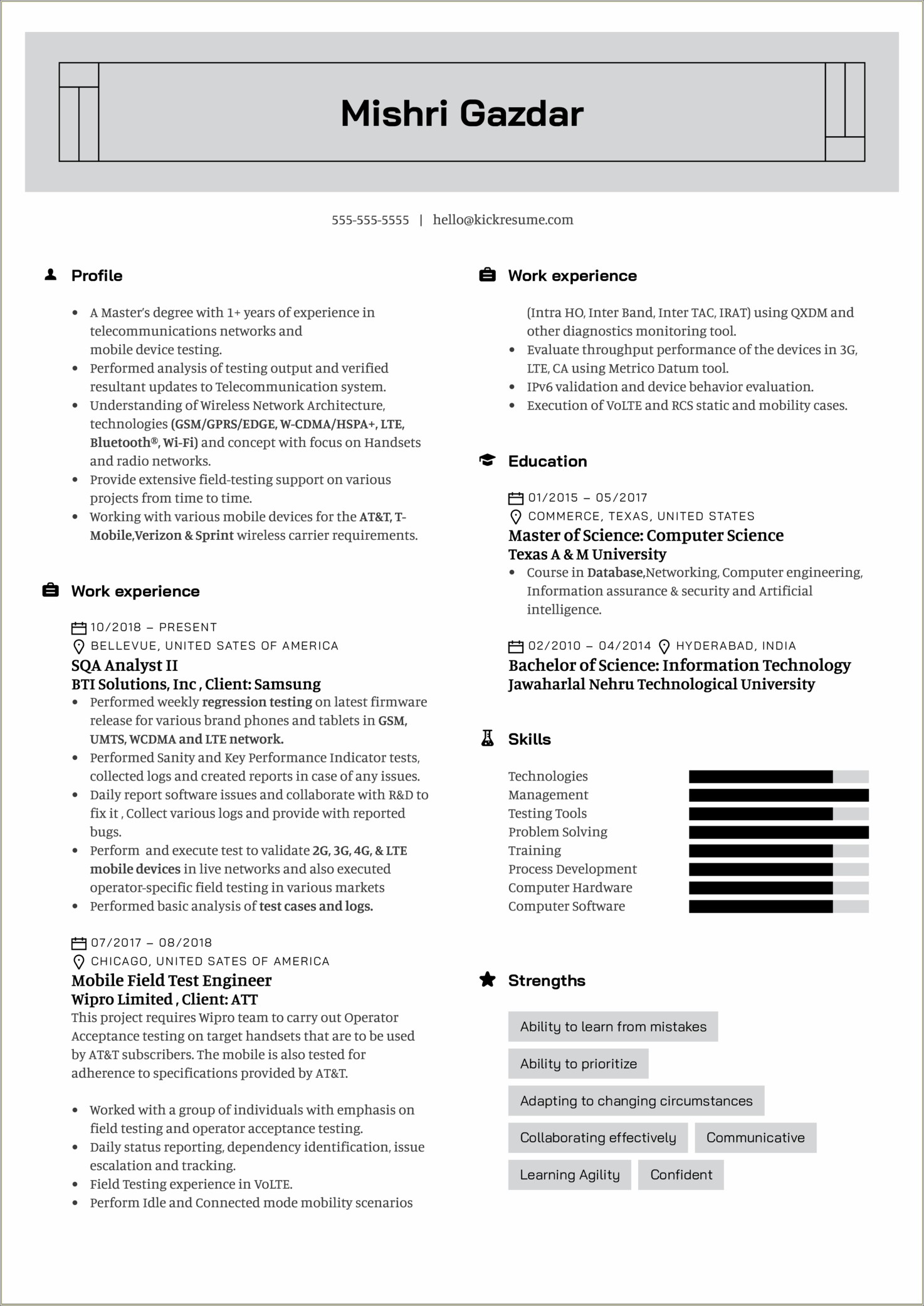 Sample Resume Format For Test Engineer