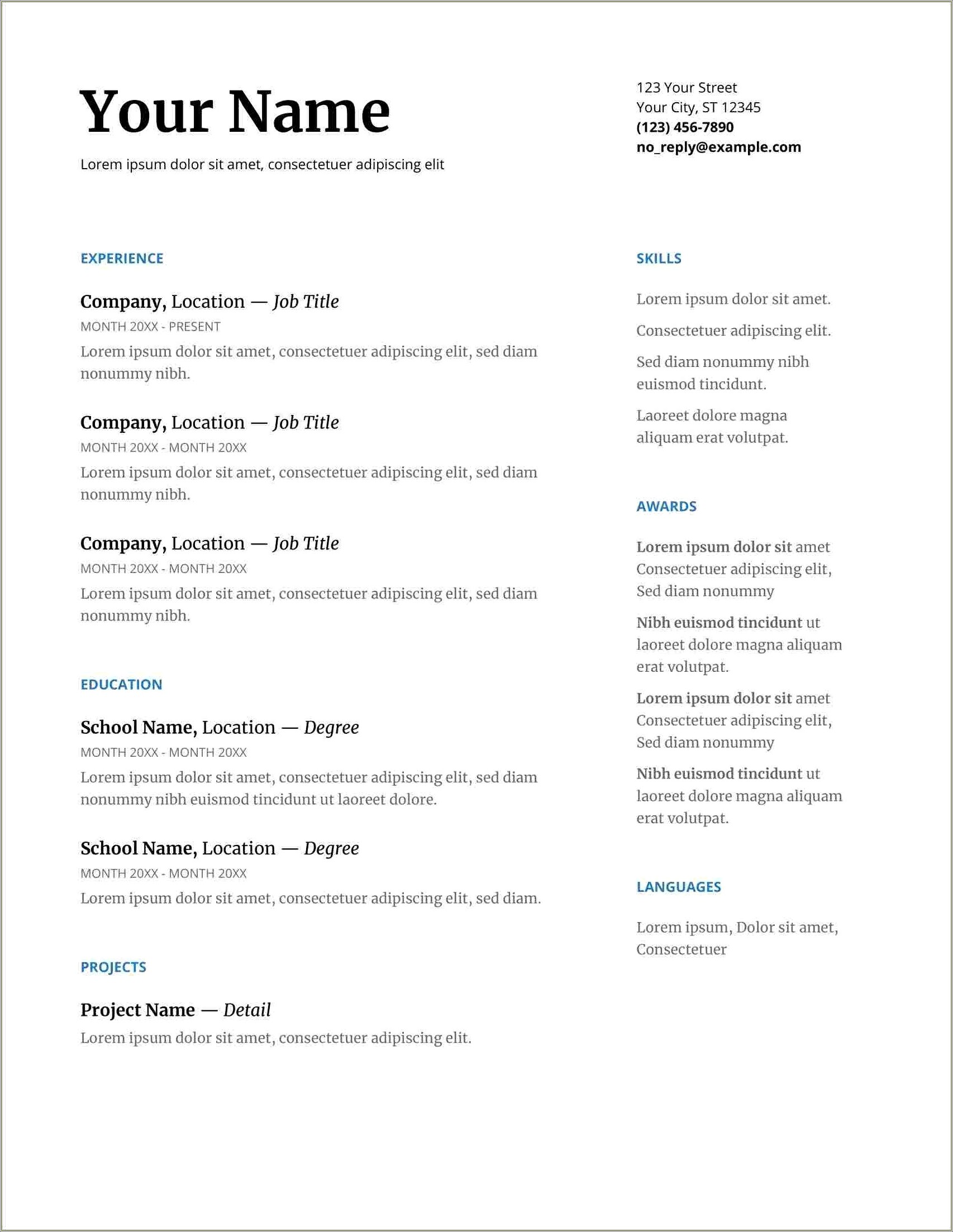 Sample Resume Free Download For Freshers