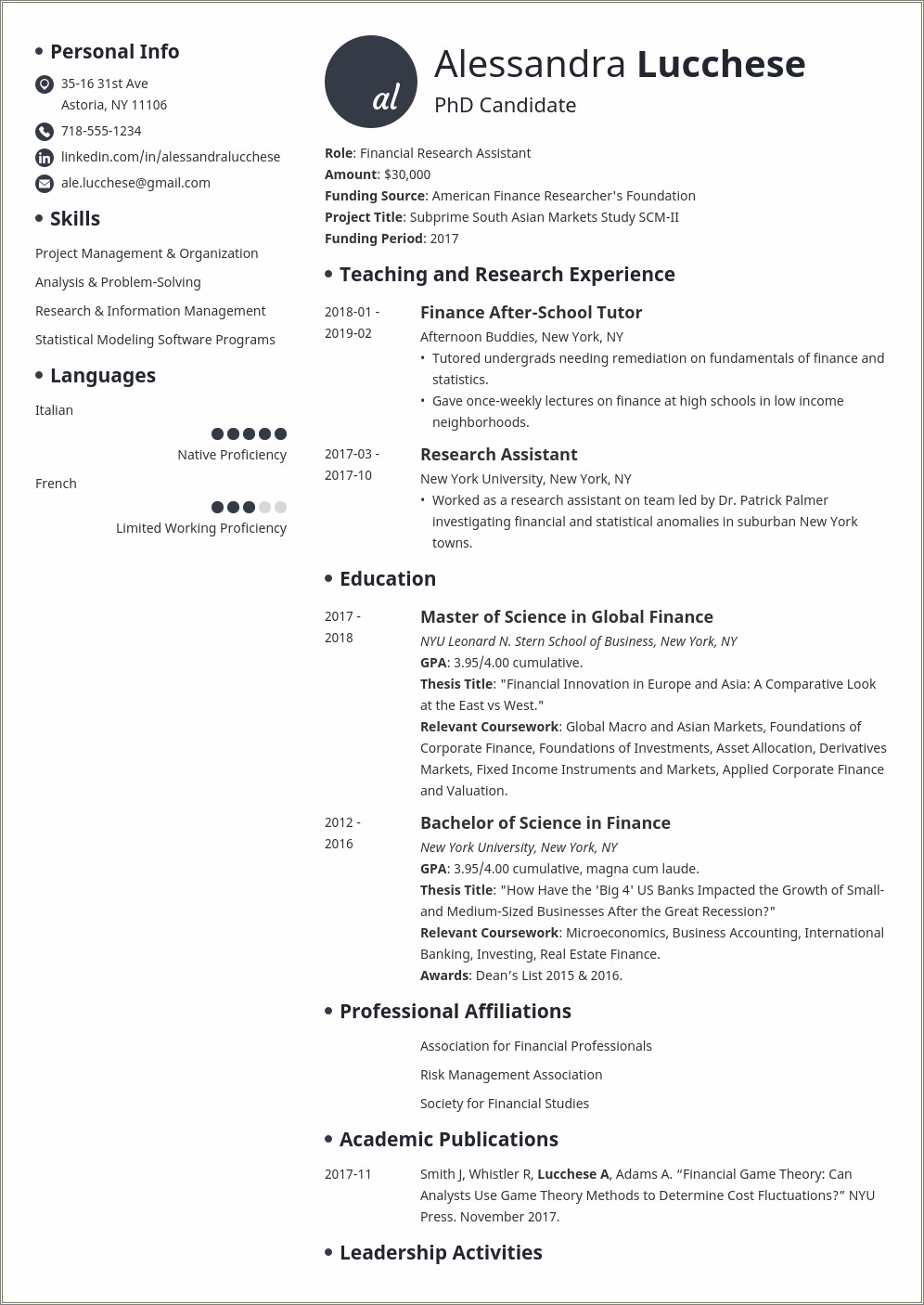 Sample Resume Grad Write Up Examples