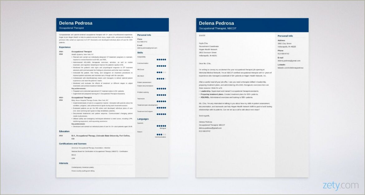 Sample Resume Graduate School Occupational Therapy