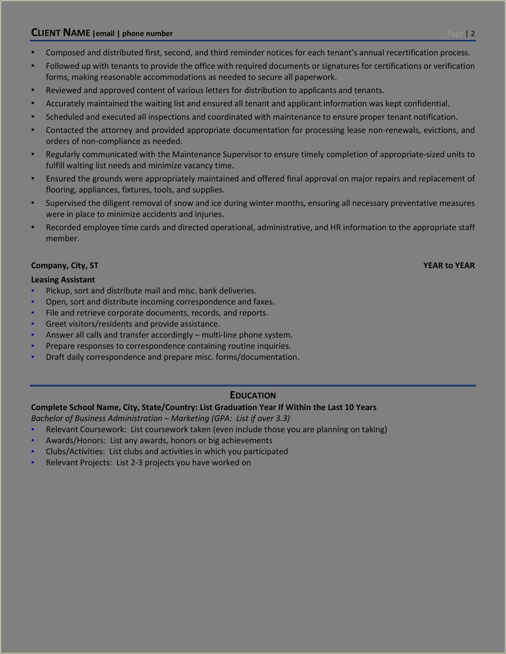 Sample Resume Housing Choice Voucher Program