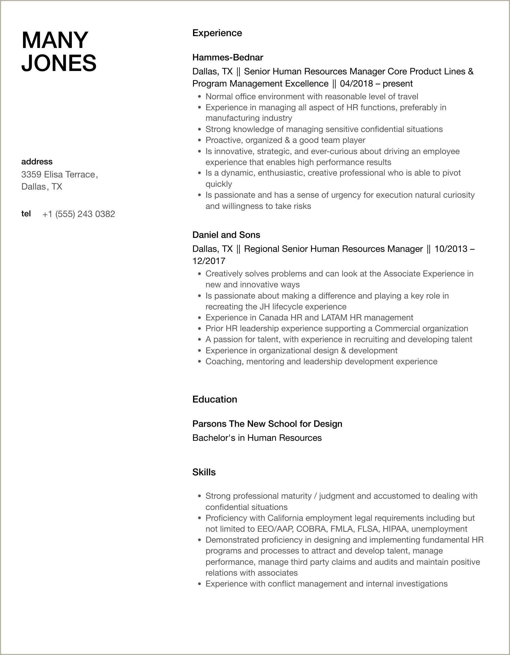 Sample Resume Human Resources With Unemployment