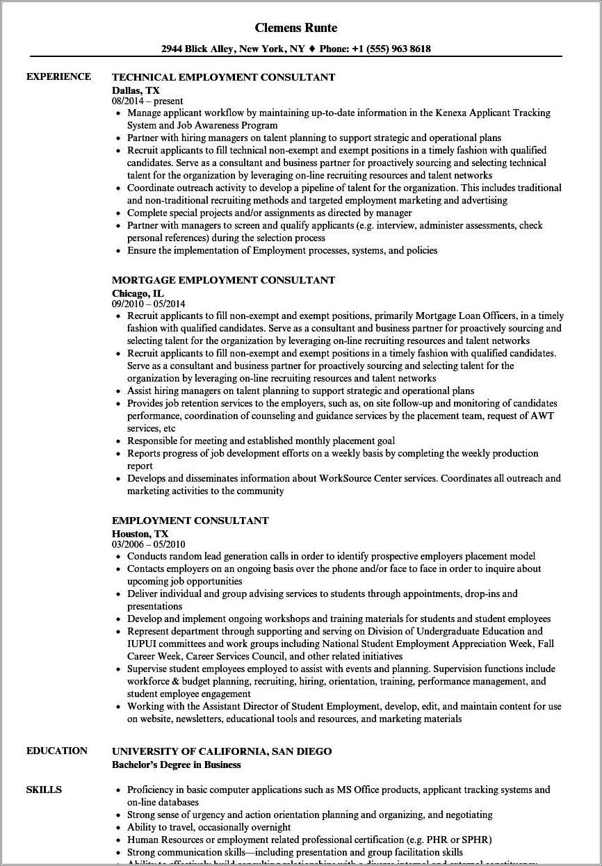 Sample Resume In Applying A Job In Calif