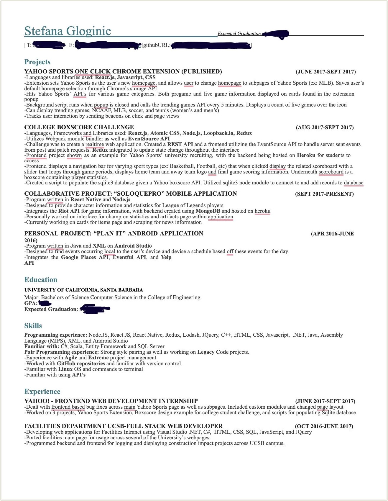 Sample Resume In Applying A Job In California