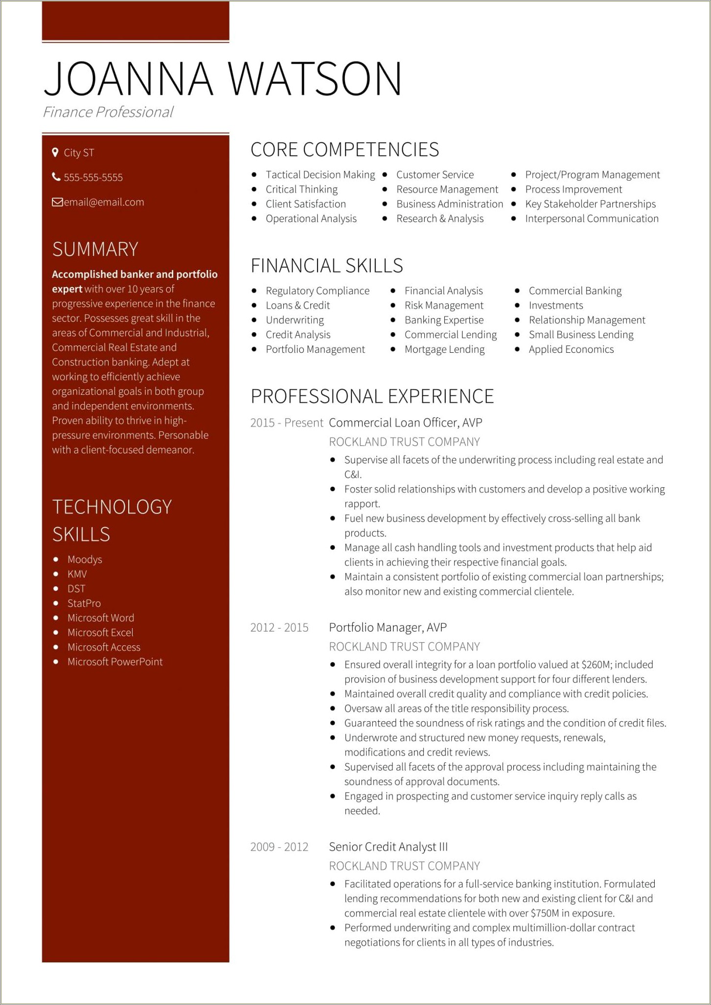 Sample Resume In Banking And Finance