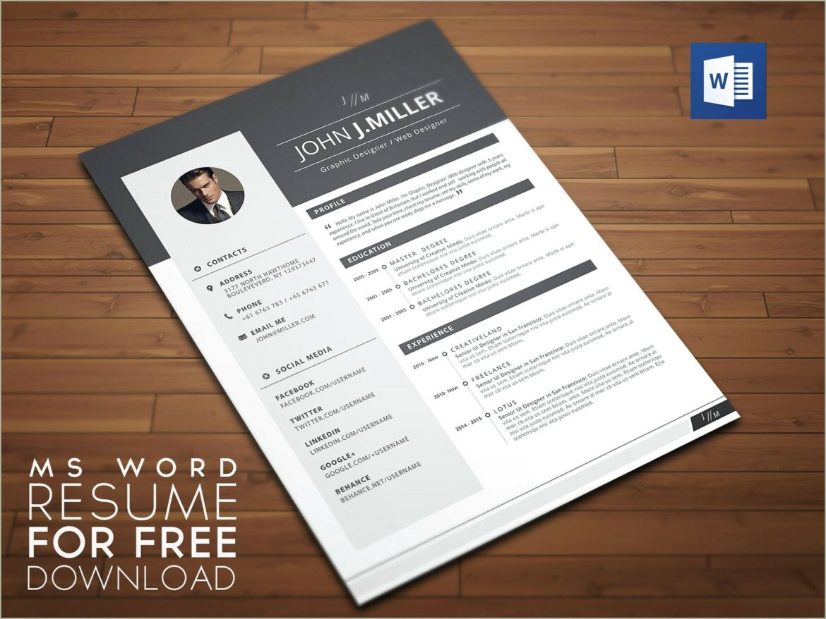 Sample Resume In Ms Word Format Free Download