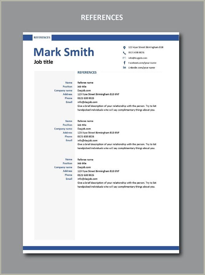 Sample Resume Job Description For Referee