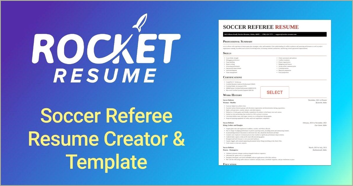 Sample Resume Job Description For Soccer Refere