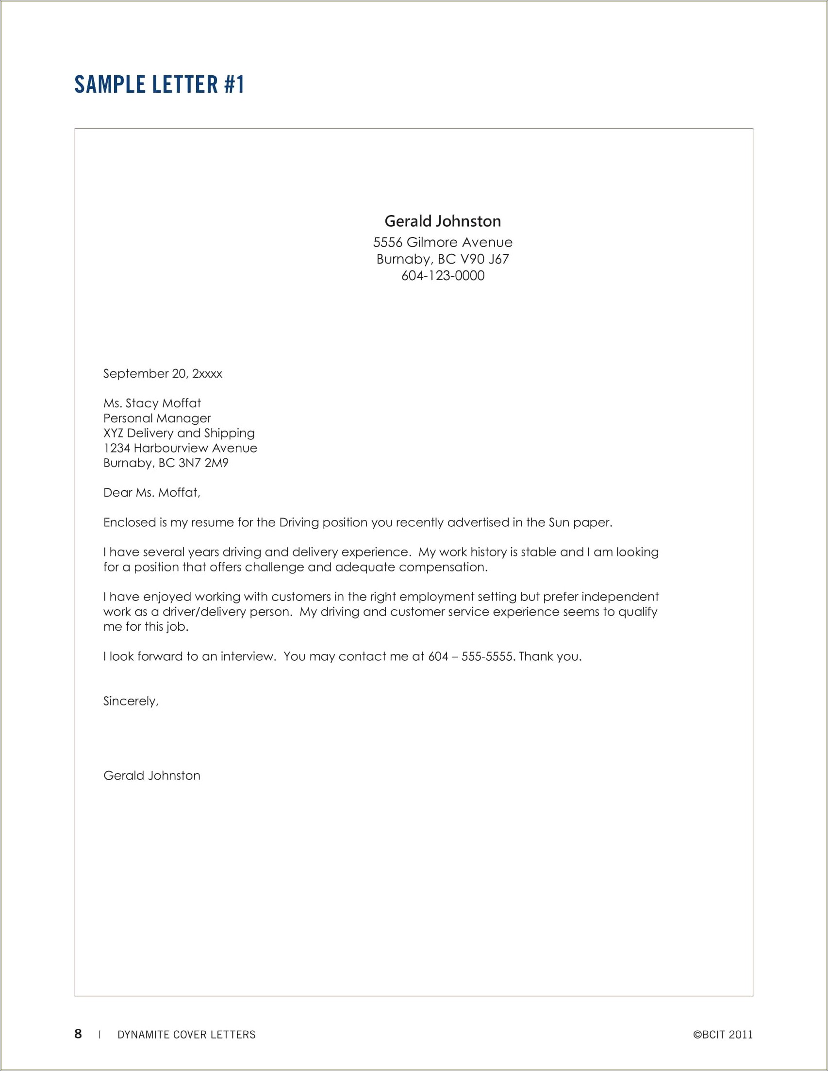 Sample Resume Letter For Job Application Pdf