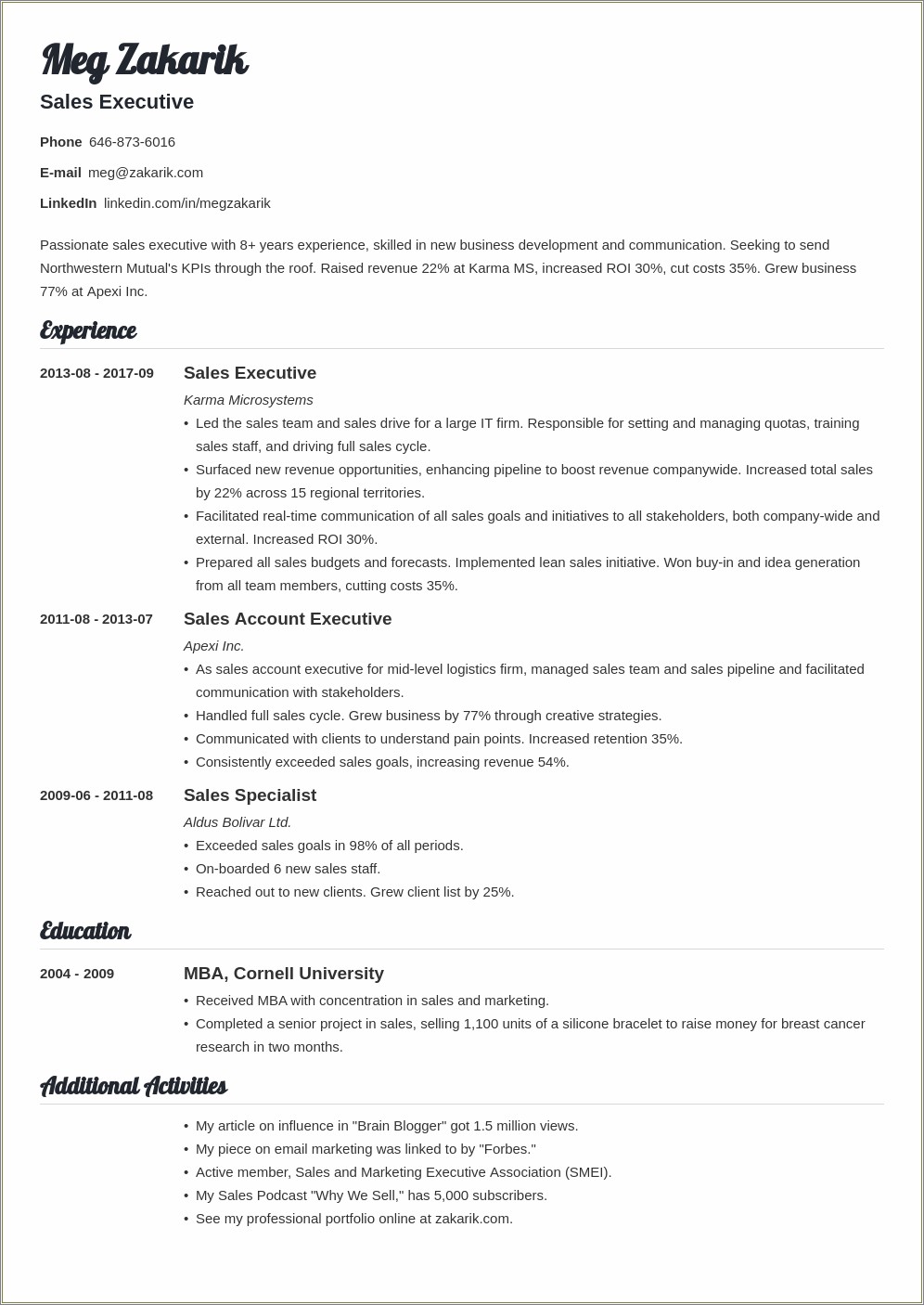 Sample Resume Multiple Roles One Company