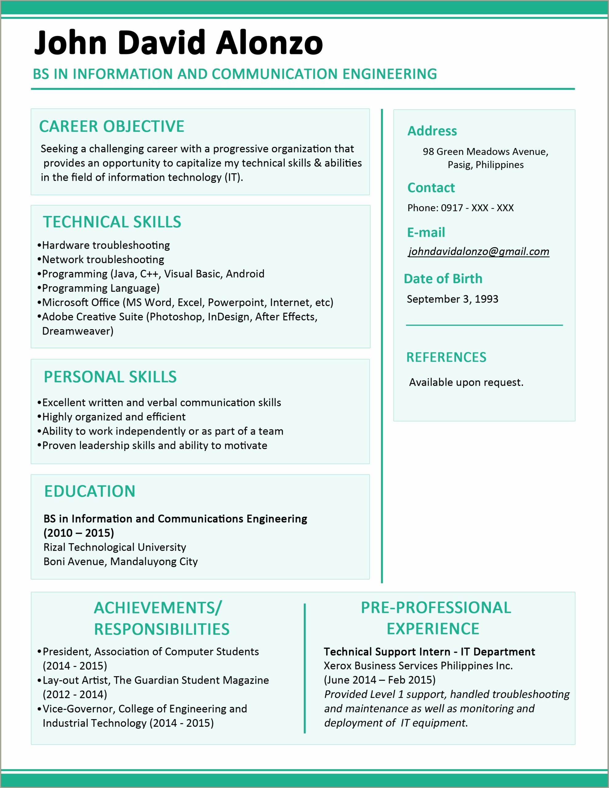 Sample Resume Newly Graduated Nurse Philippines