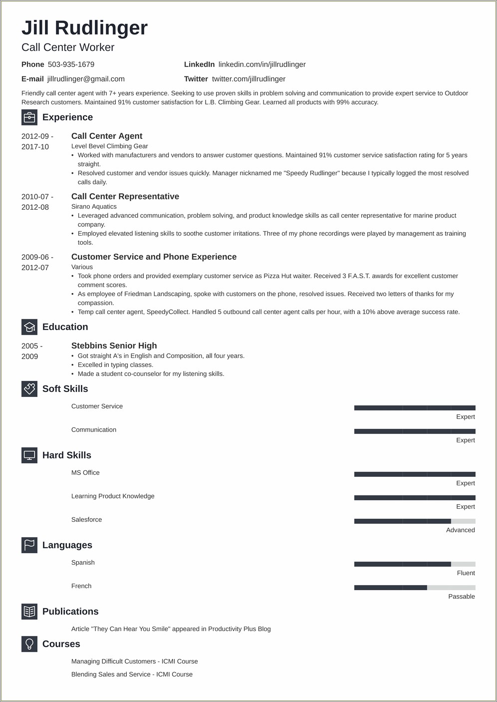 Sample Resume No Experience Call Center