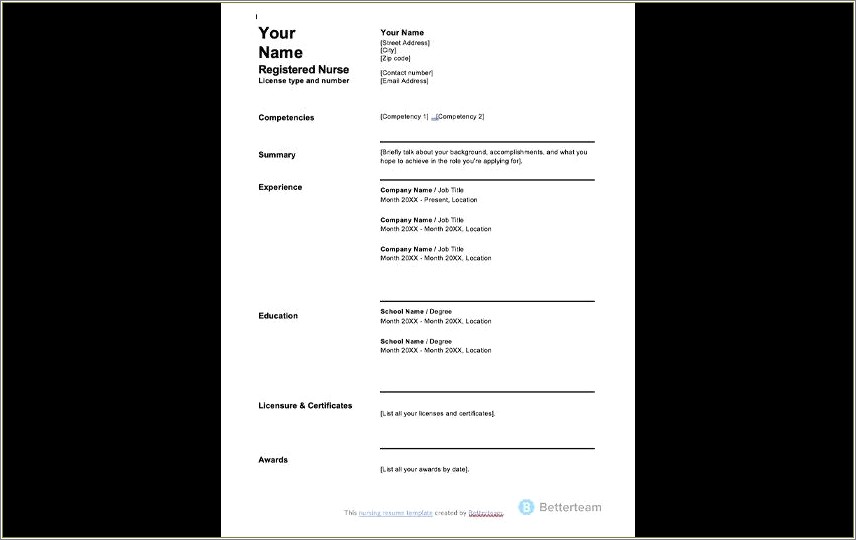 Sample Resume Nurse Report Sheet Templates