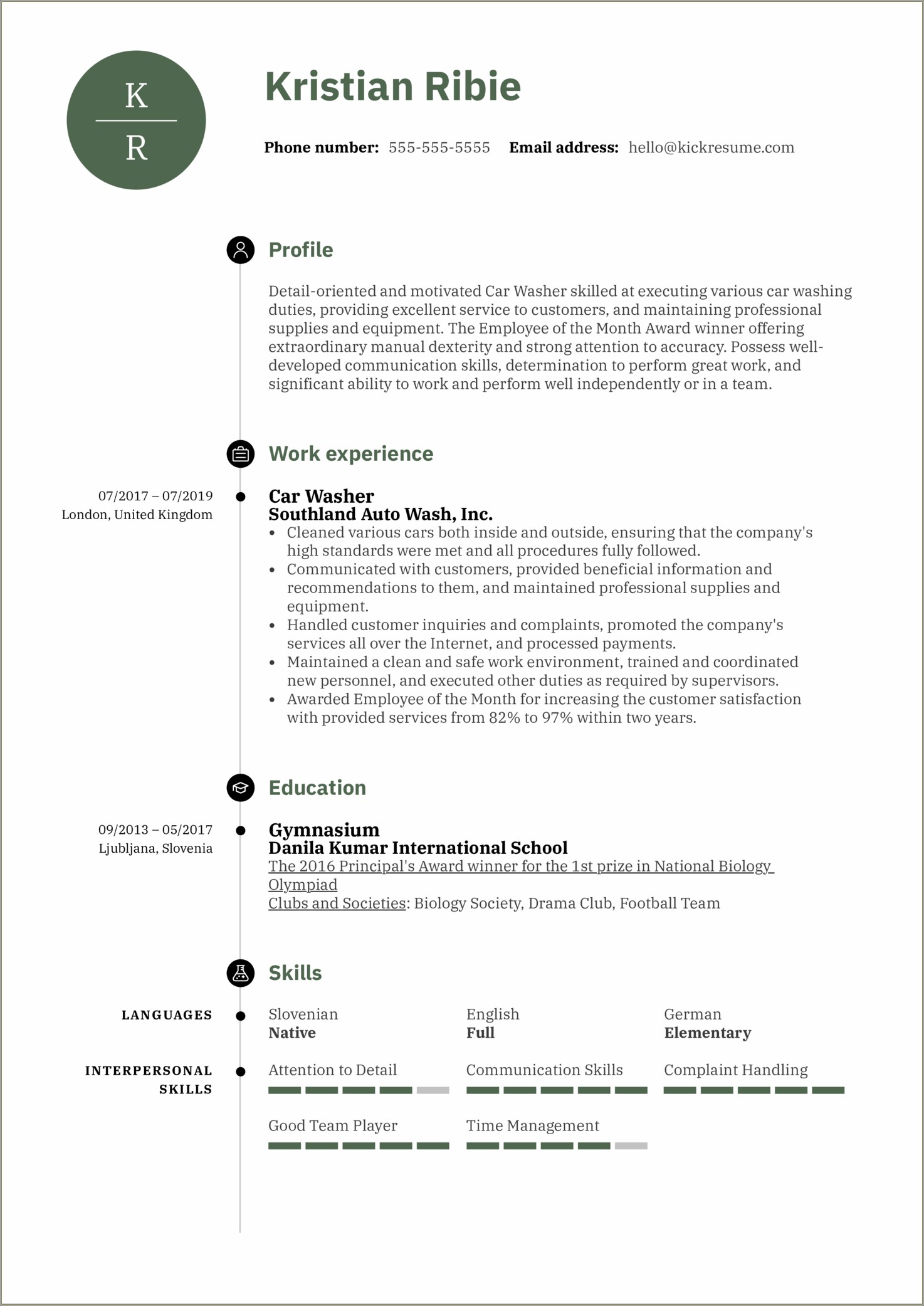 Sample Resume Objective For Car Washer