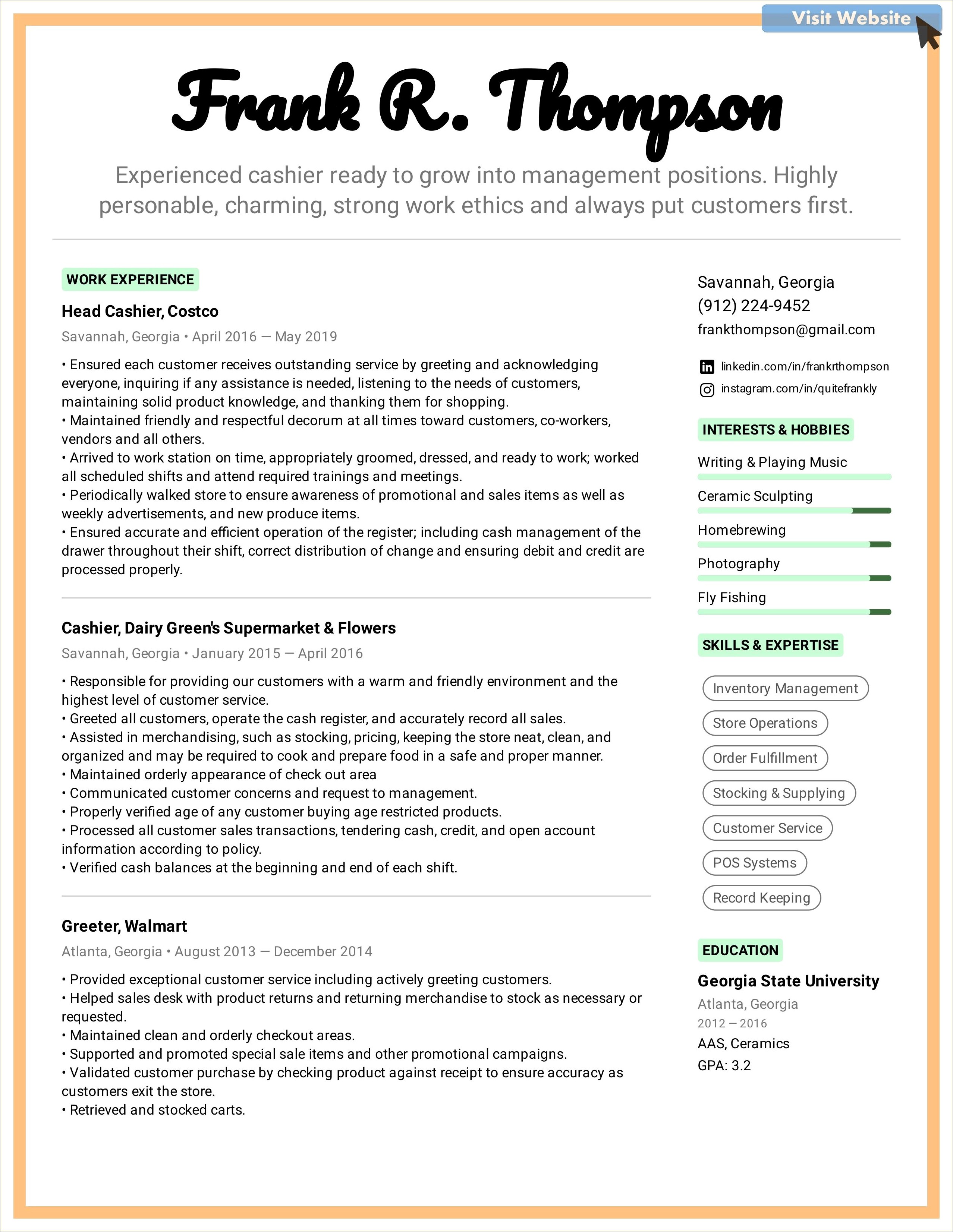 Sample Resume Objective For Cashier Position