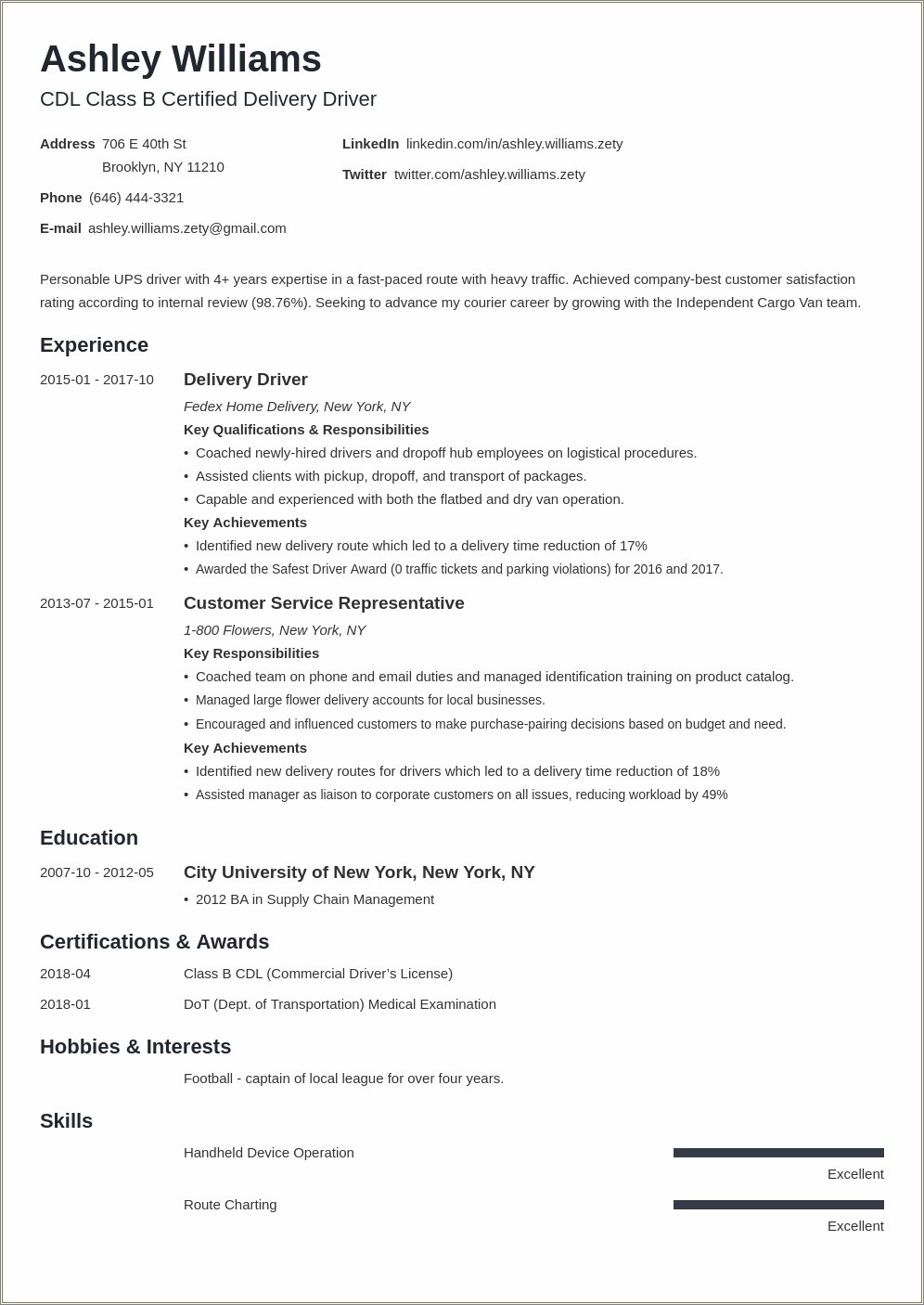 Sample Resume Objective For Driver Position