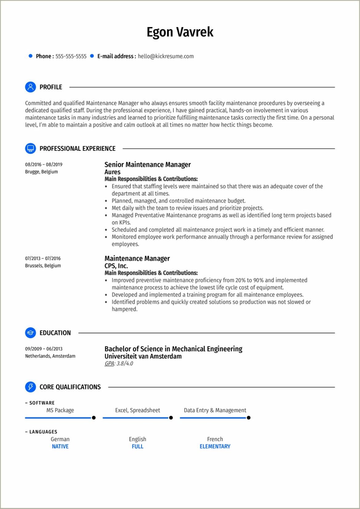 Sample Resume Objective For Maintenance Position