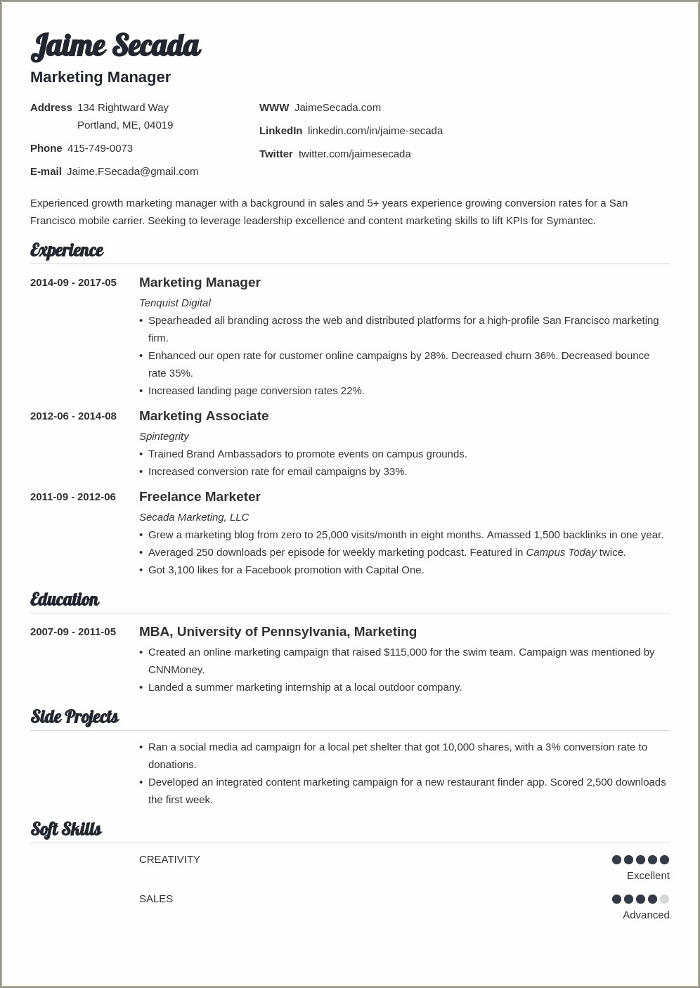 Sample Resume Objective For Marketing Graduate