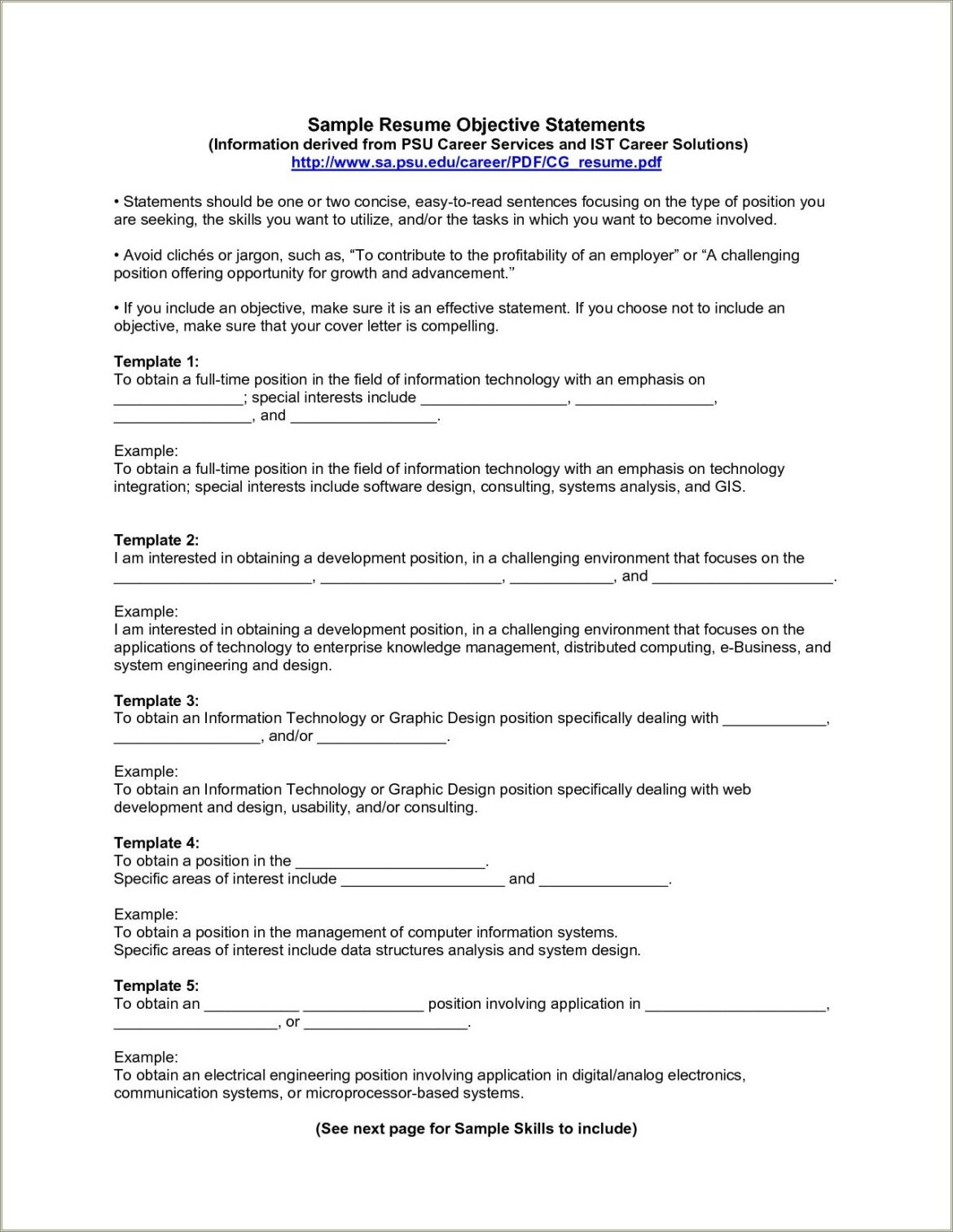 Sample Resume Objective Statements For Career Change