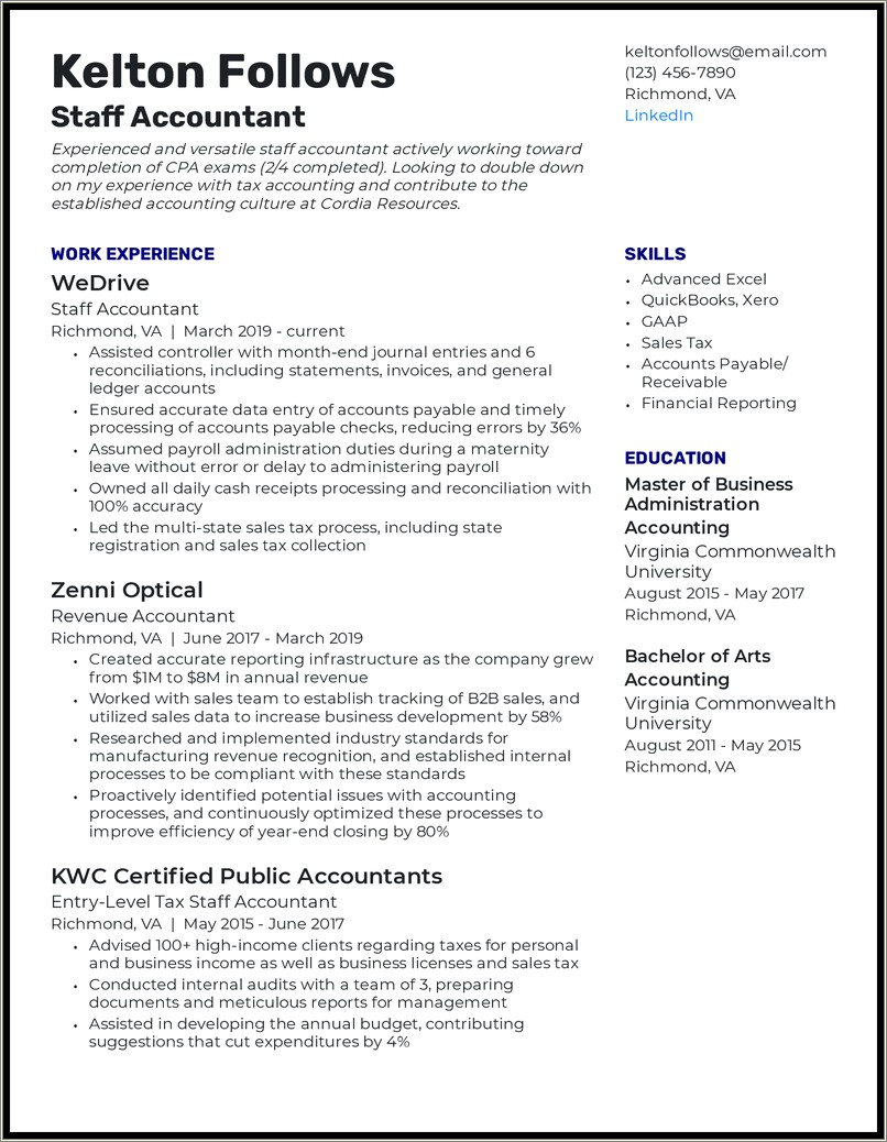 Sample Resume Objectives For Entry Level Accounting