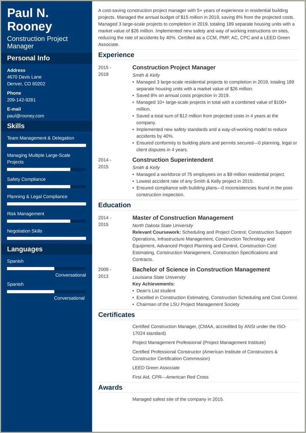 Sample Resume Objectives For Project Management