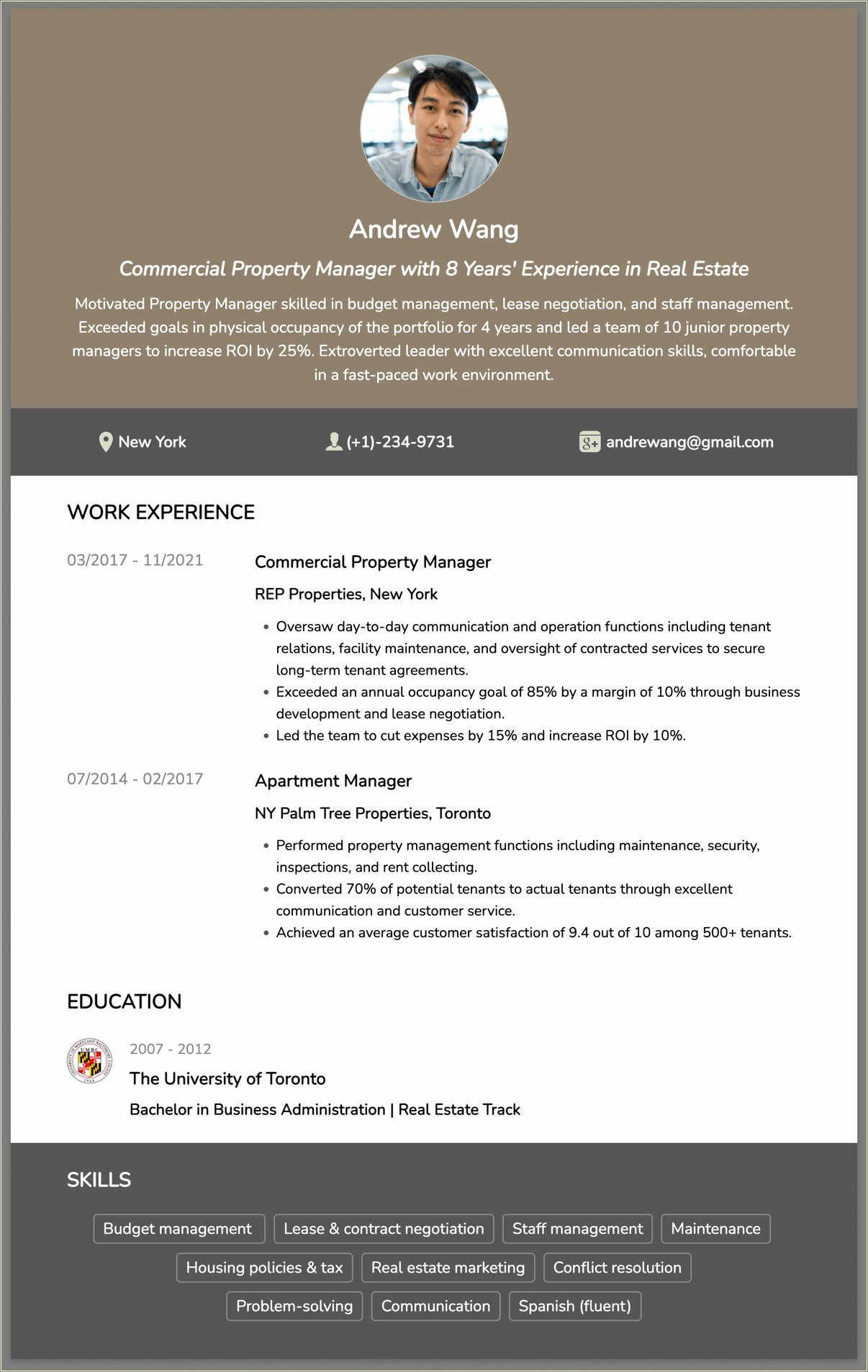 Sample Resume Objectives For Property Manager