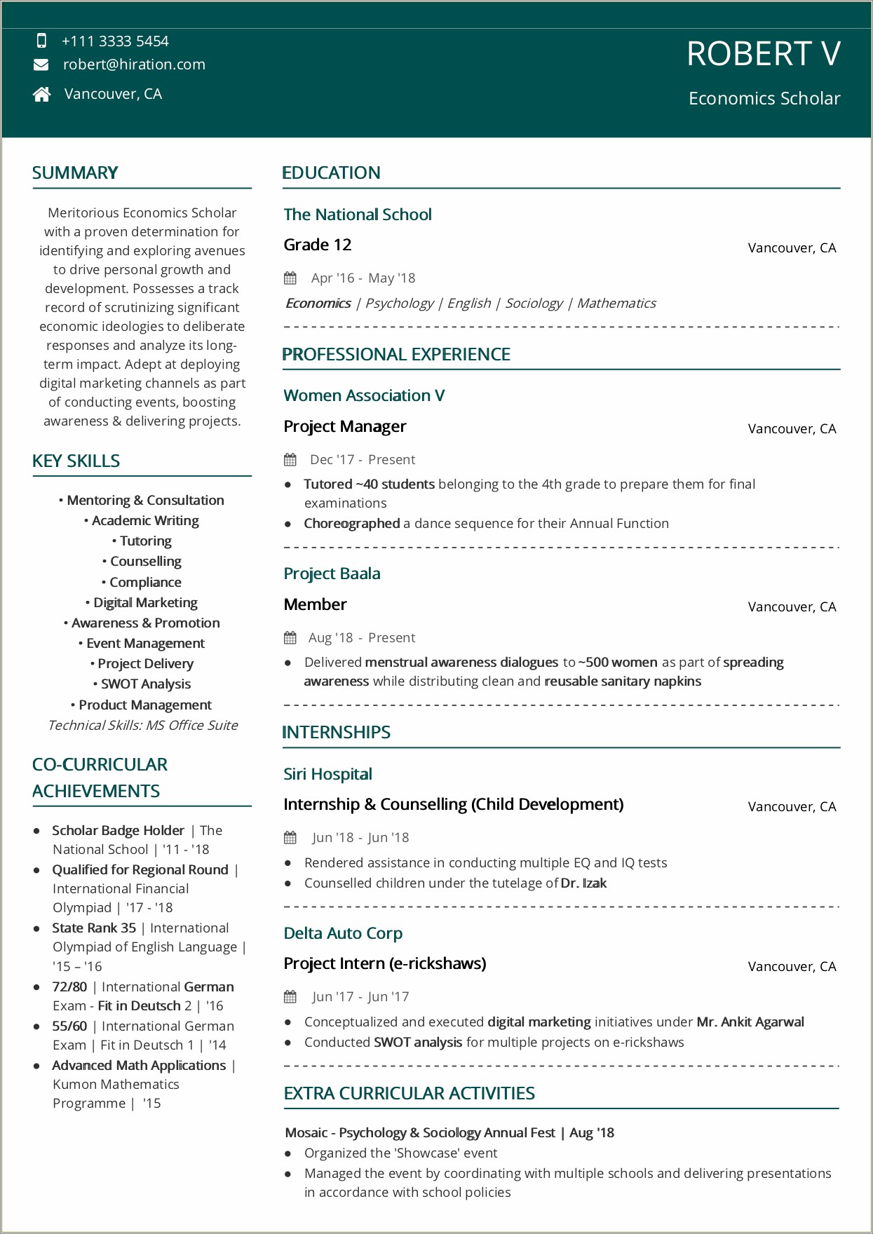 Sample Resume Objectives High School Students