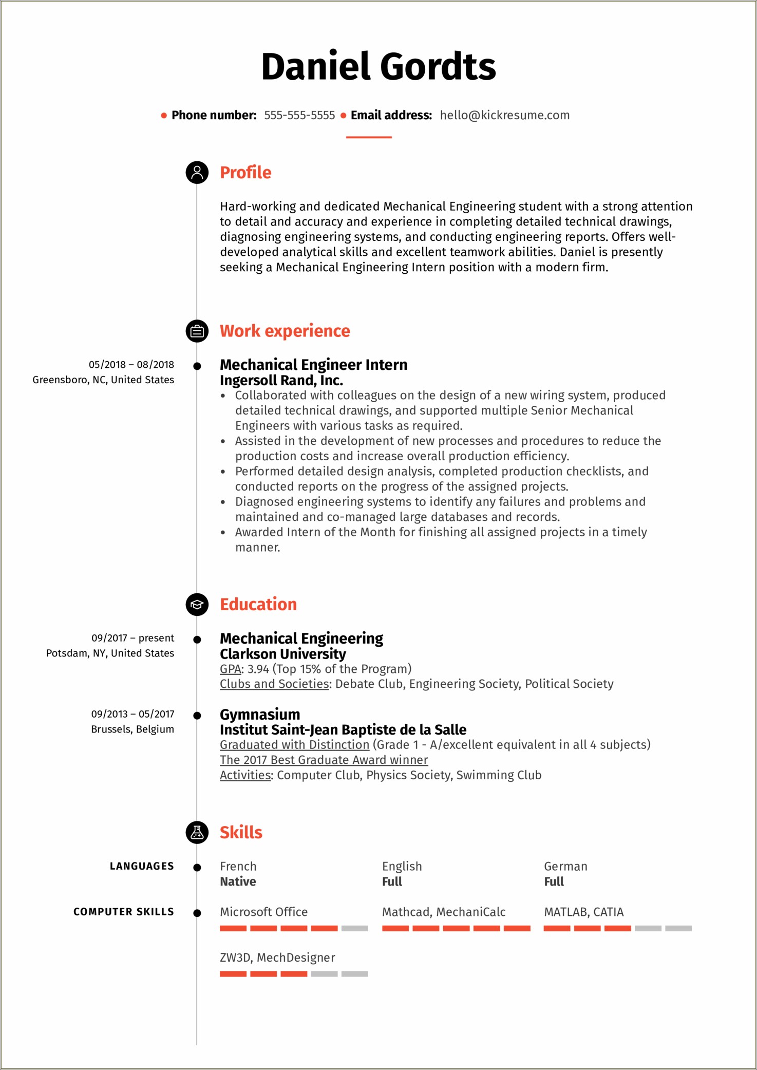 Sample Resume Of A Intern