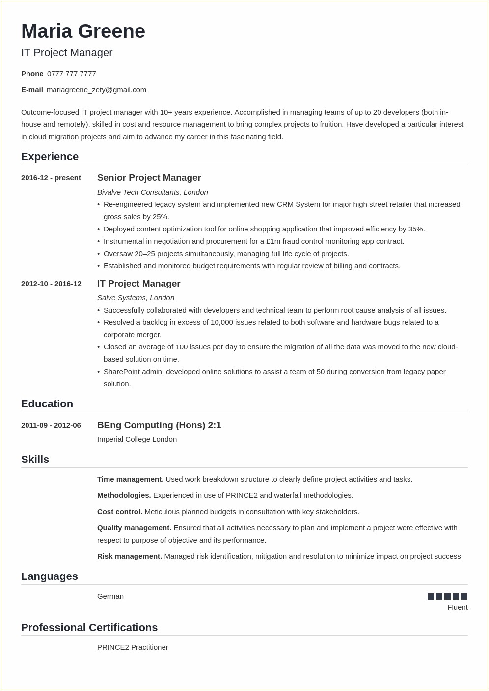 Sample Resume Of A Program Manager