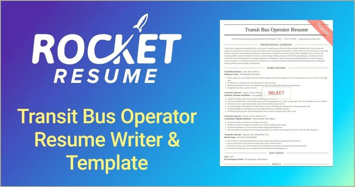 Sample Resume Of A Transit Operator