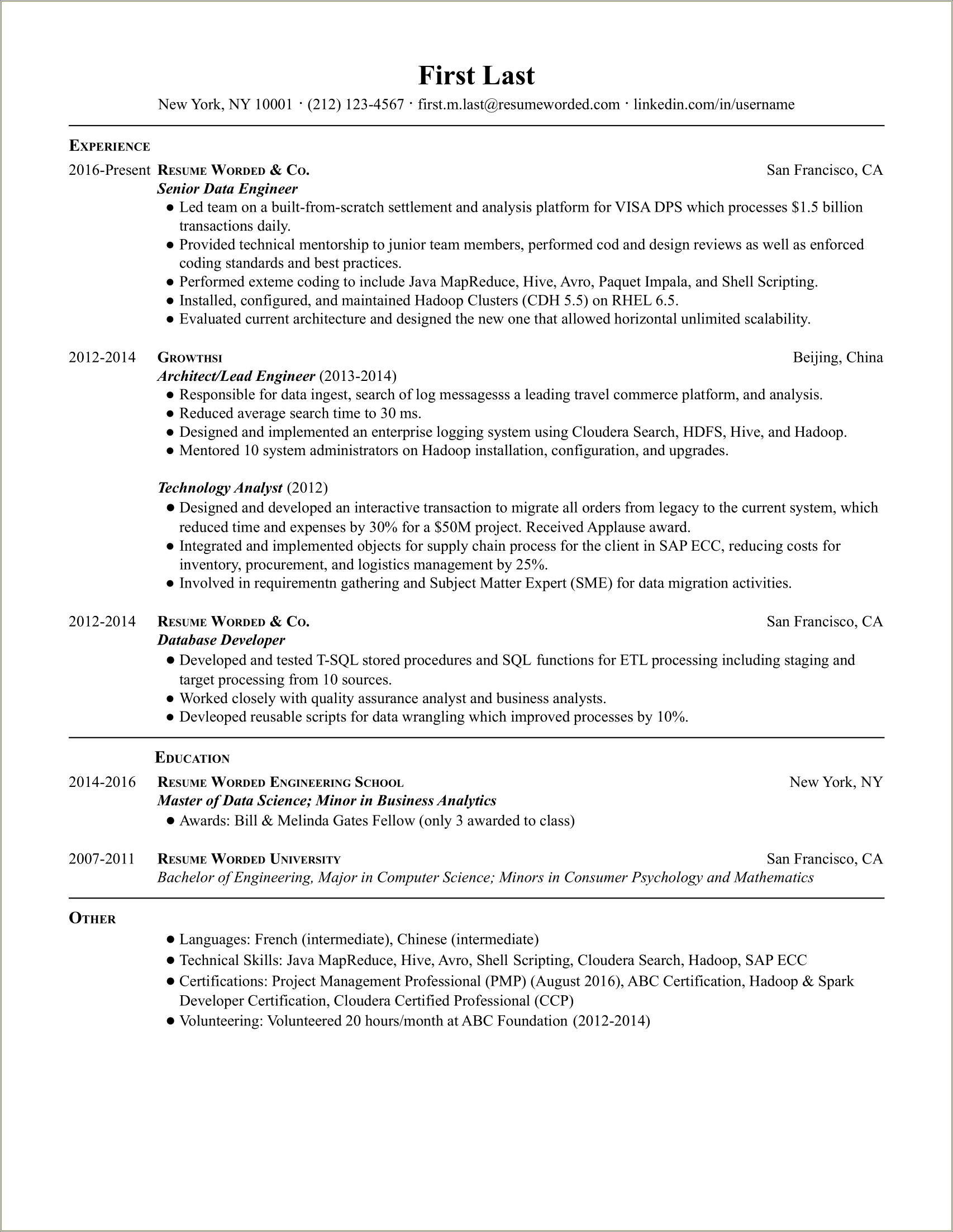 Sample Resume Of Big Data Developer