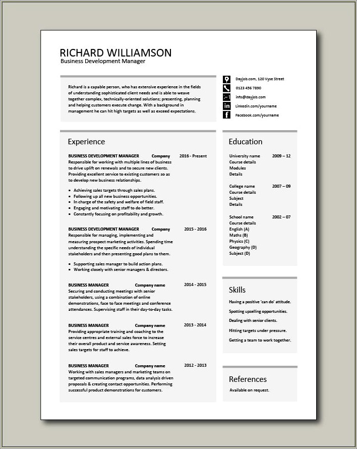 Sample Resume Of Business Develpment Officer