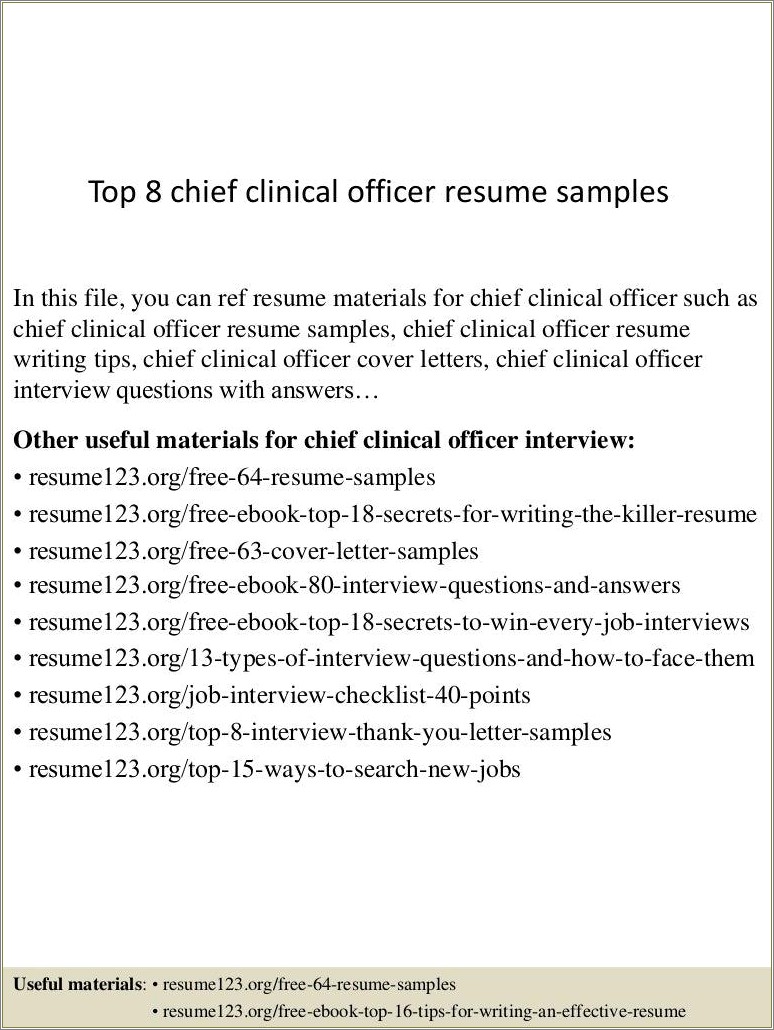 Sample Resume Of Chief Clinical Officer