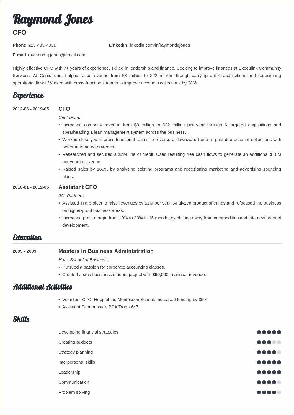Sample Resume Of Chief Financial Officer