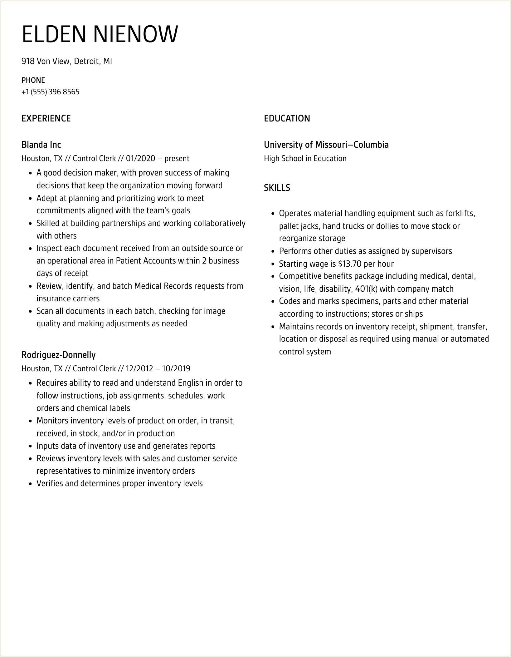 Sample Resume Of Clerk Typist For Fire Department