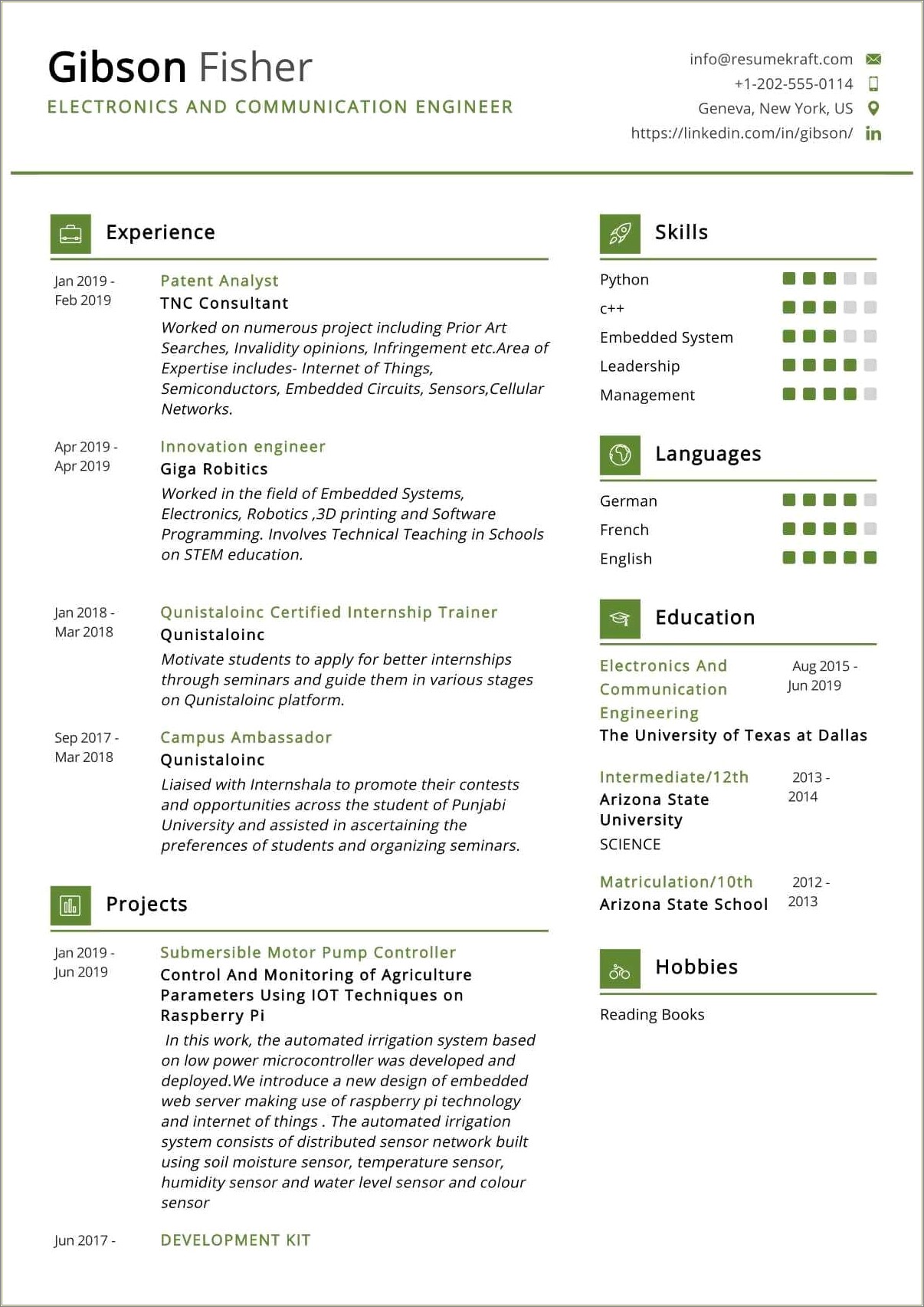 Sample Resume Of Computer And Electrical Engineering Students