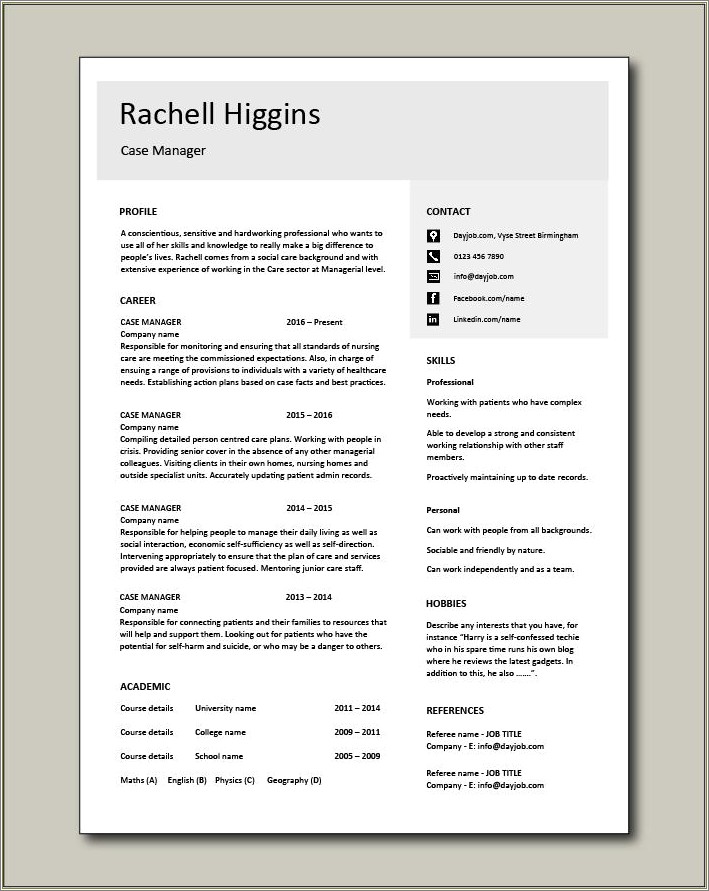Sample Resume Of Disability Care Worker