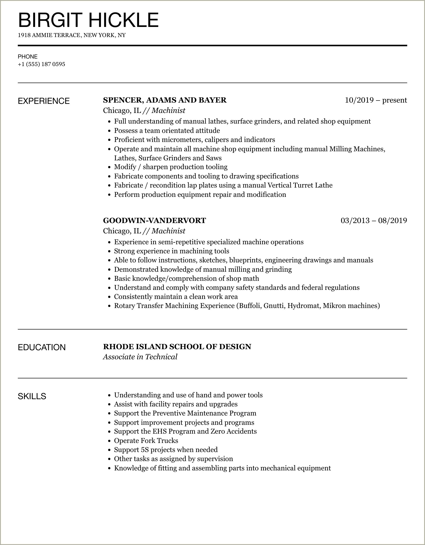 Sample Resume Of Entry Level Machinist And Welder