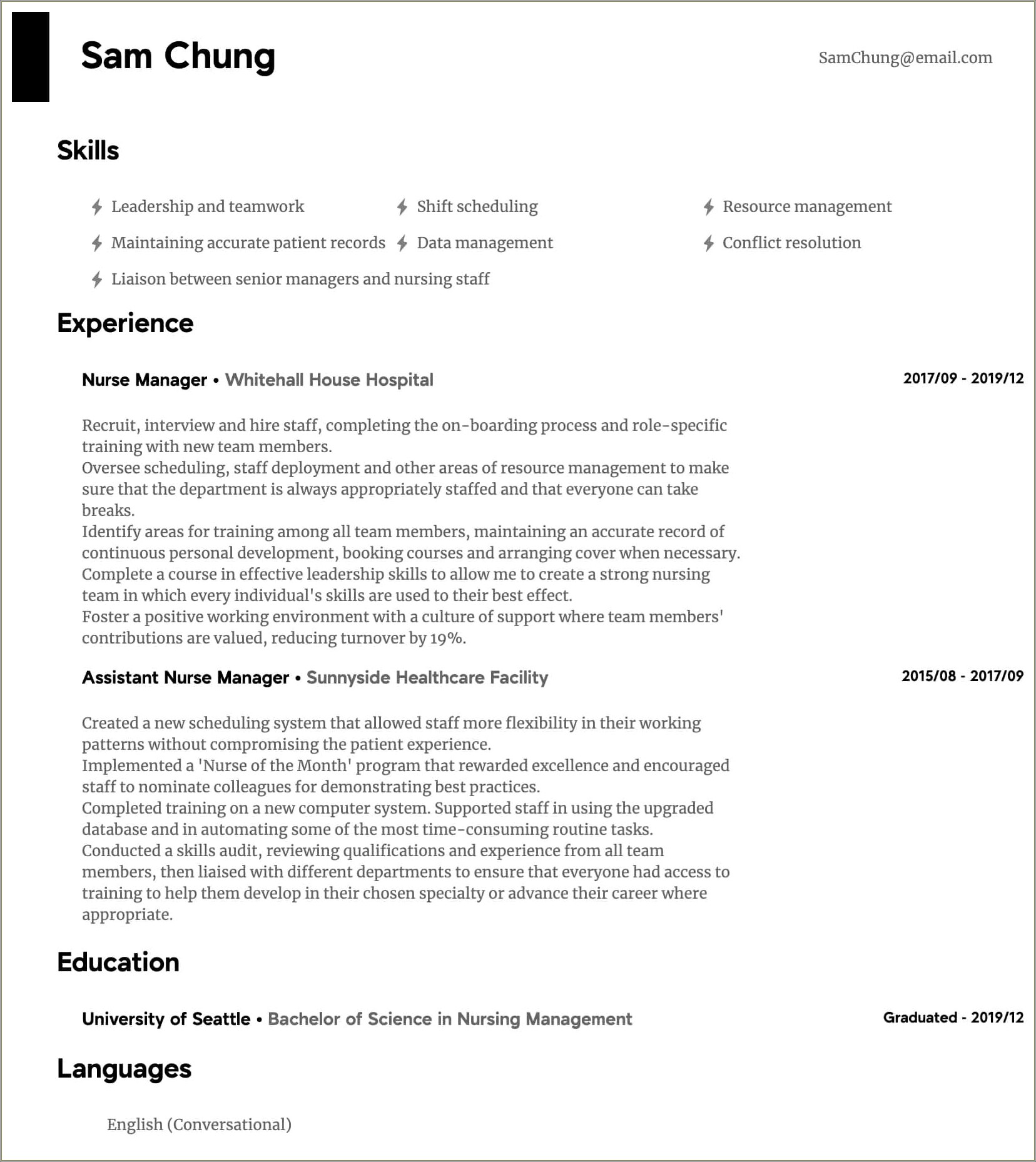 Sample Resume Of Entry Level Nurse