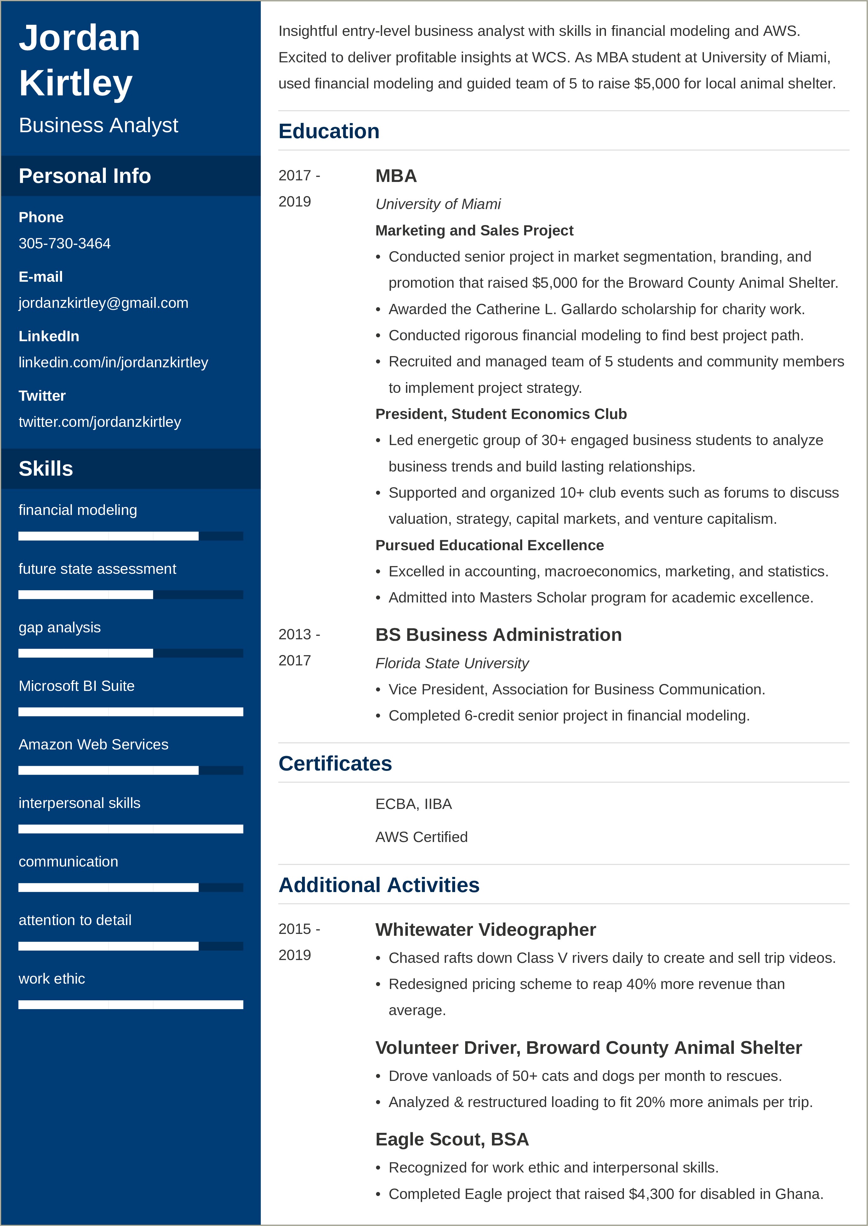 Sample Resume Of Entry Level Of Business Anlayst