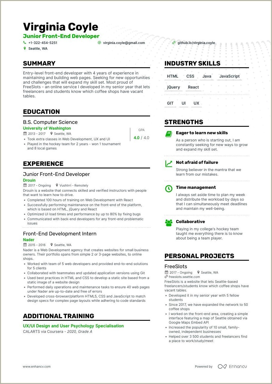 Sample Resume Of Entry Level Web Developer
