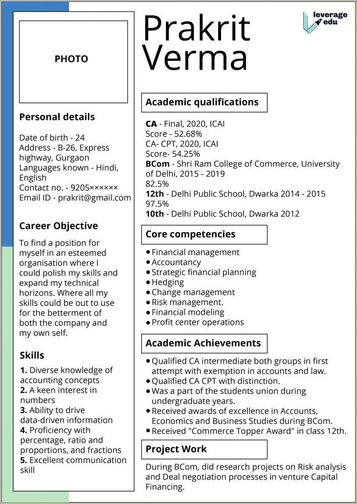 Sample Resume Of Experienced Chartered Accountant