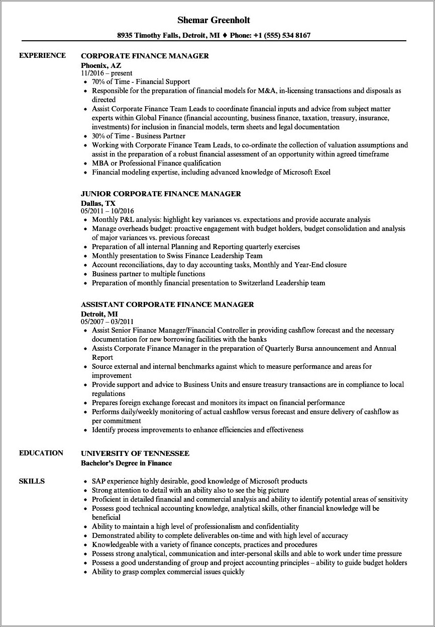 Sample Resume Of Finance Executive In India
