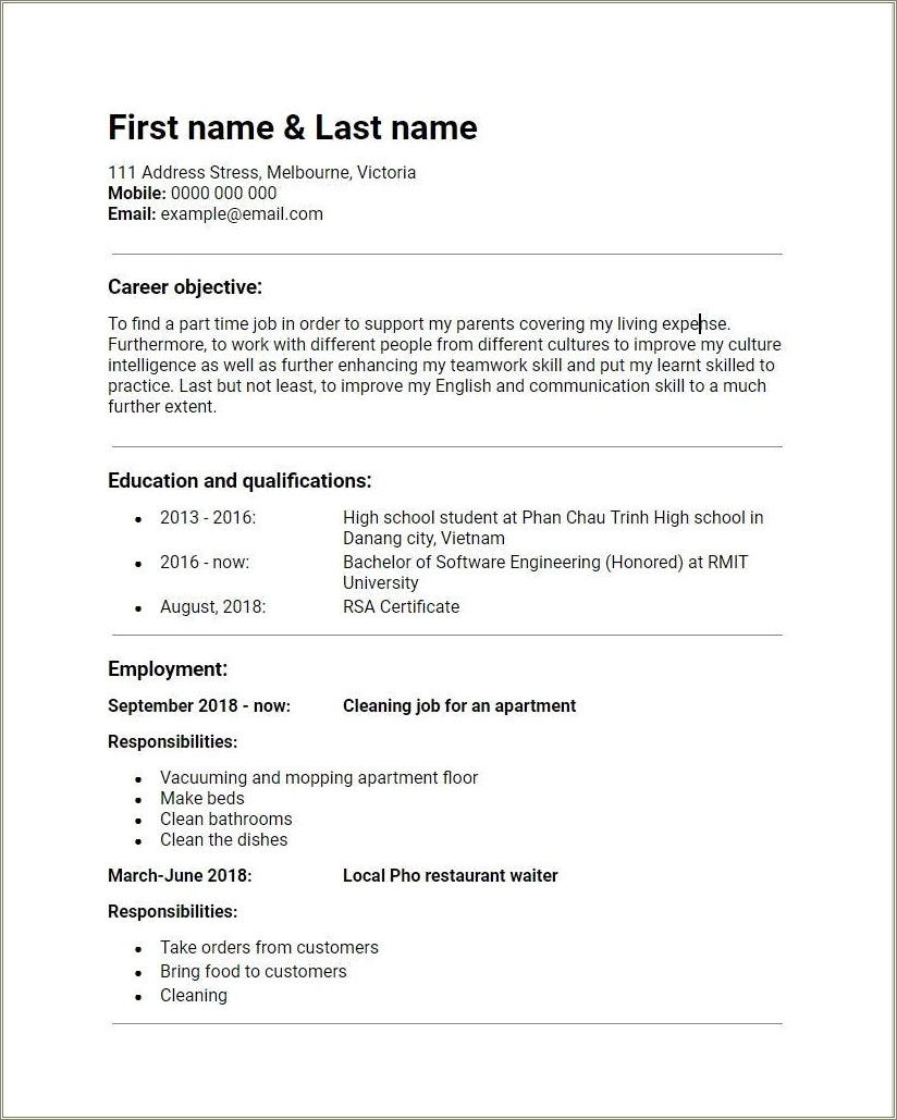 Sample Resume Of First Time Job