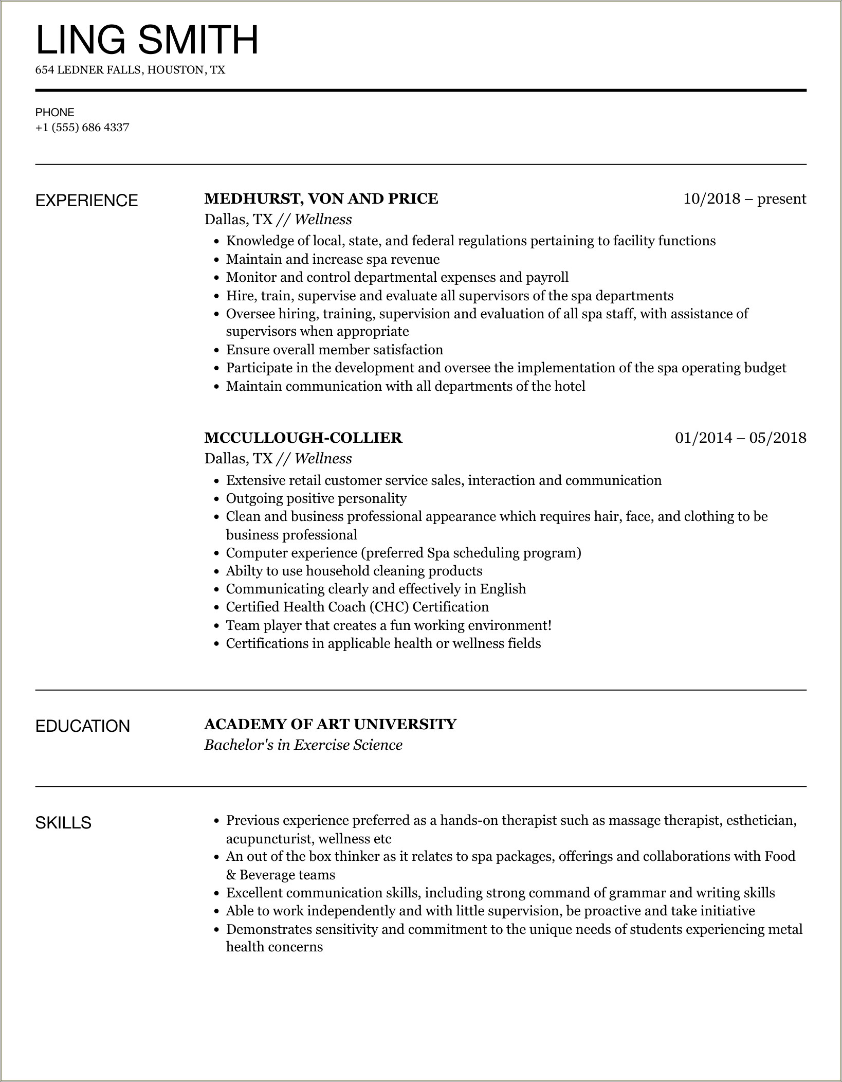 Sample Resume Of Health And Wellness Coach