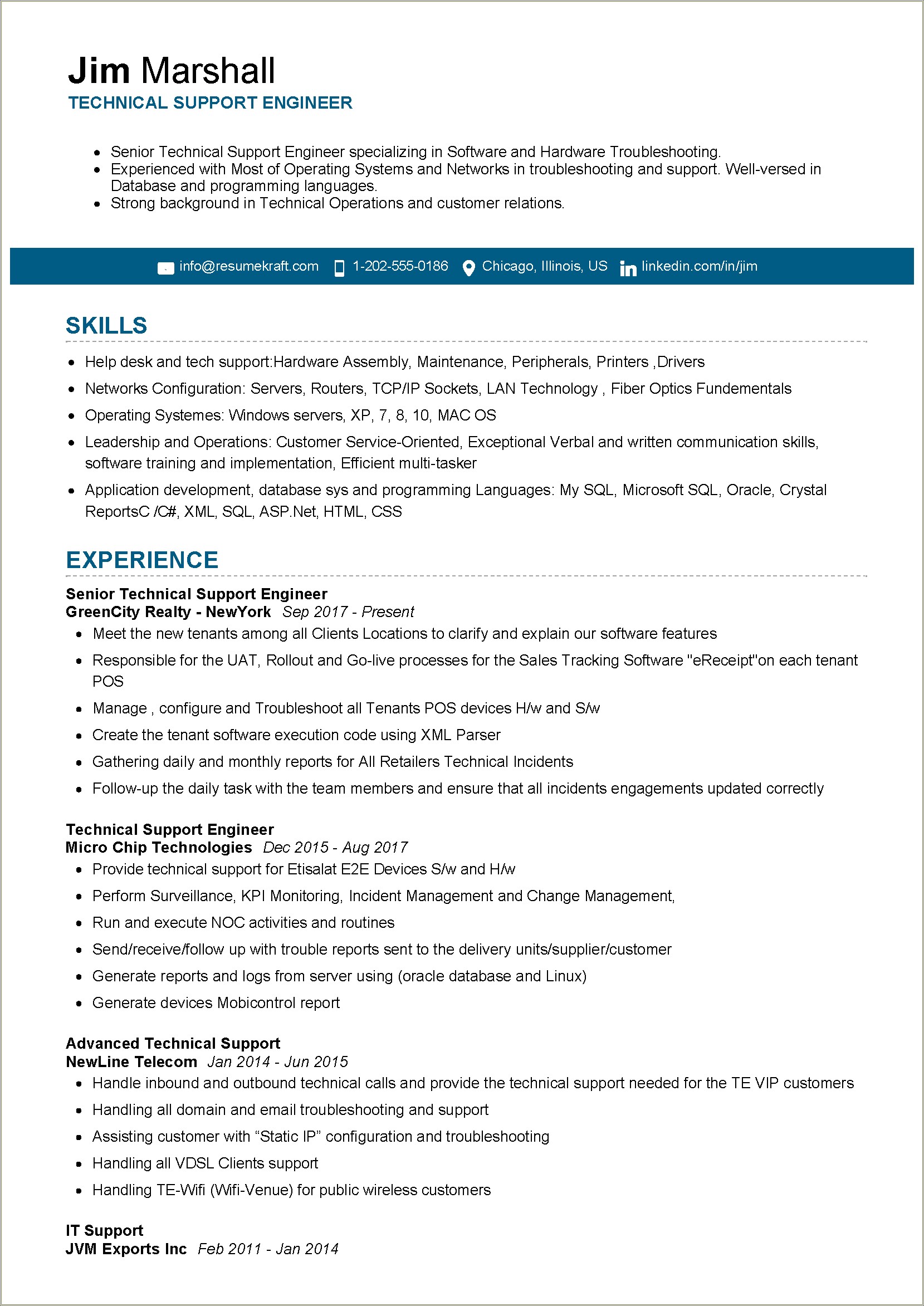 Sample Resume Of Help Desk Technician