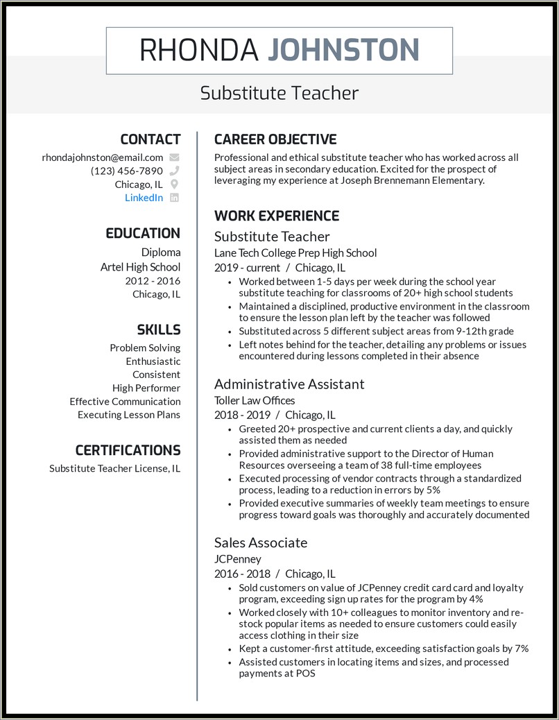 Sample Resume Of High School English Teacher