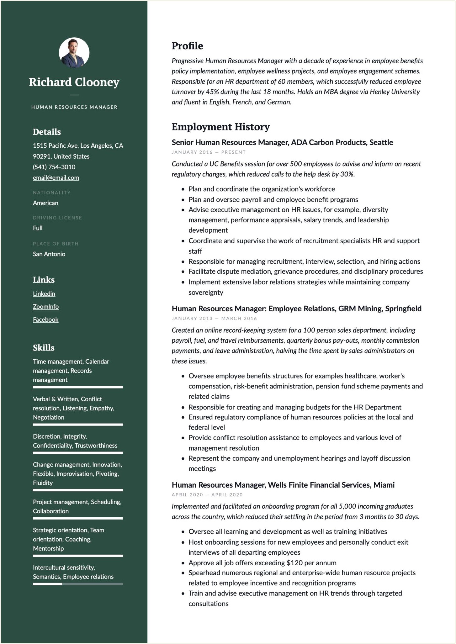 Sample Resume Of Human Resources Manager