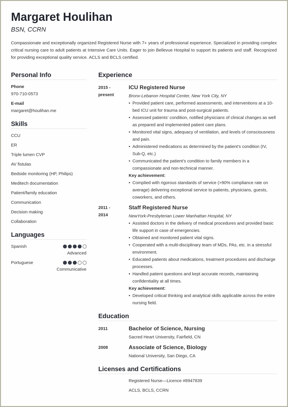 Sample Resume Of Icu Staff Nurse